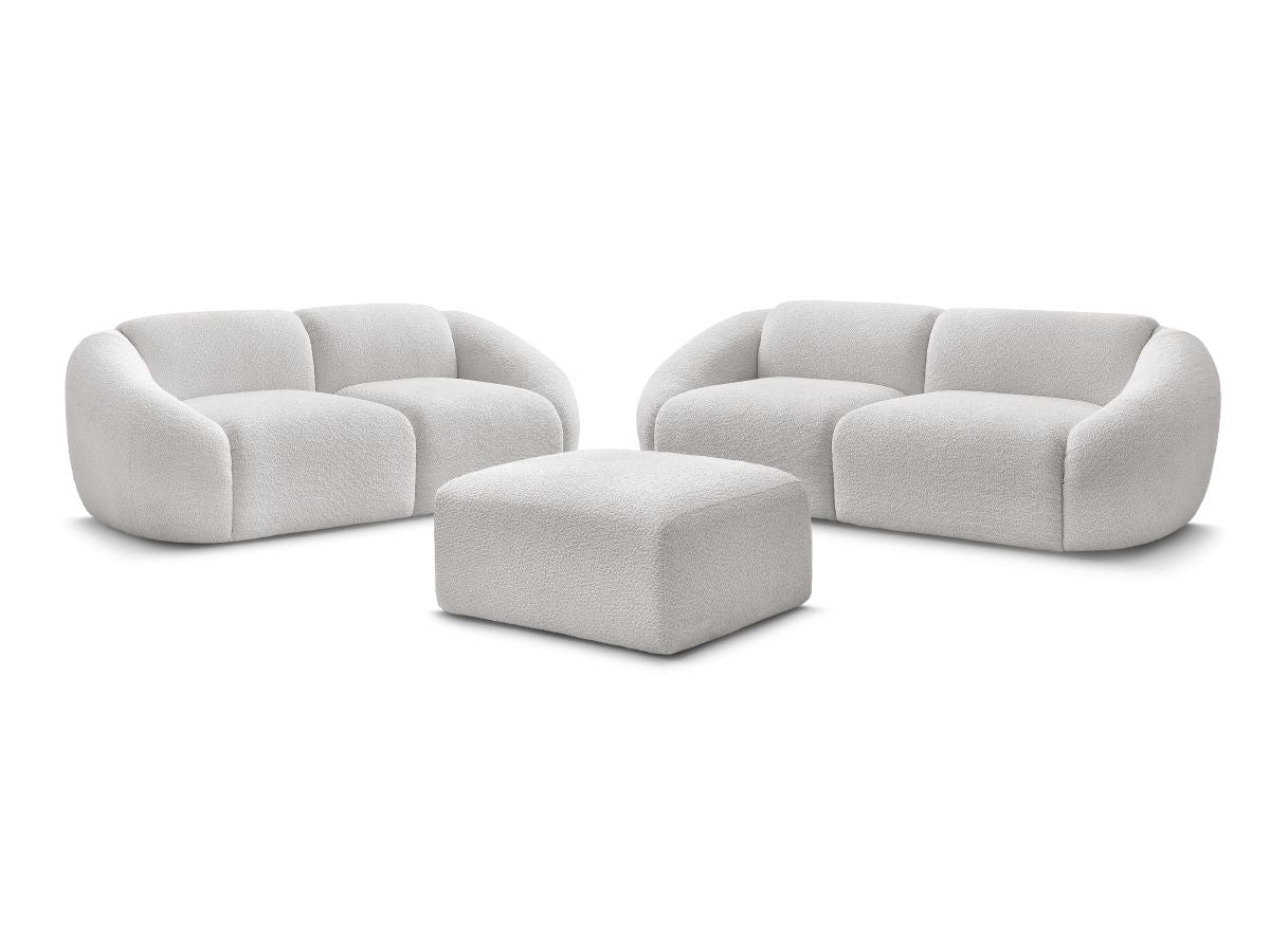 Sofagruppe 3 + 2 seter TINA i bouclé-stoff med puff