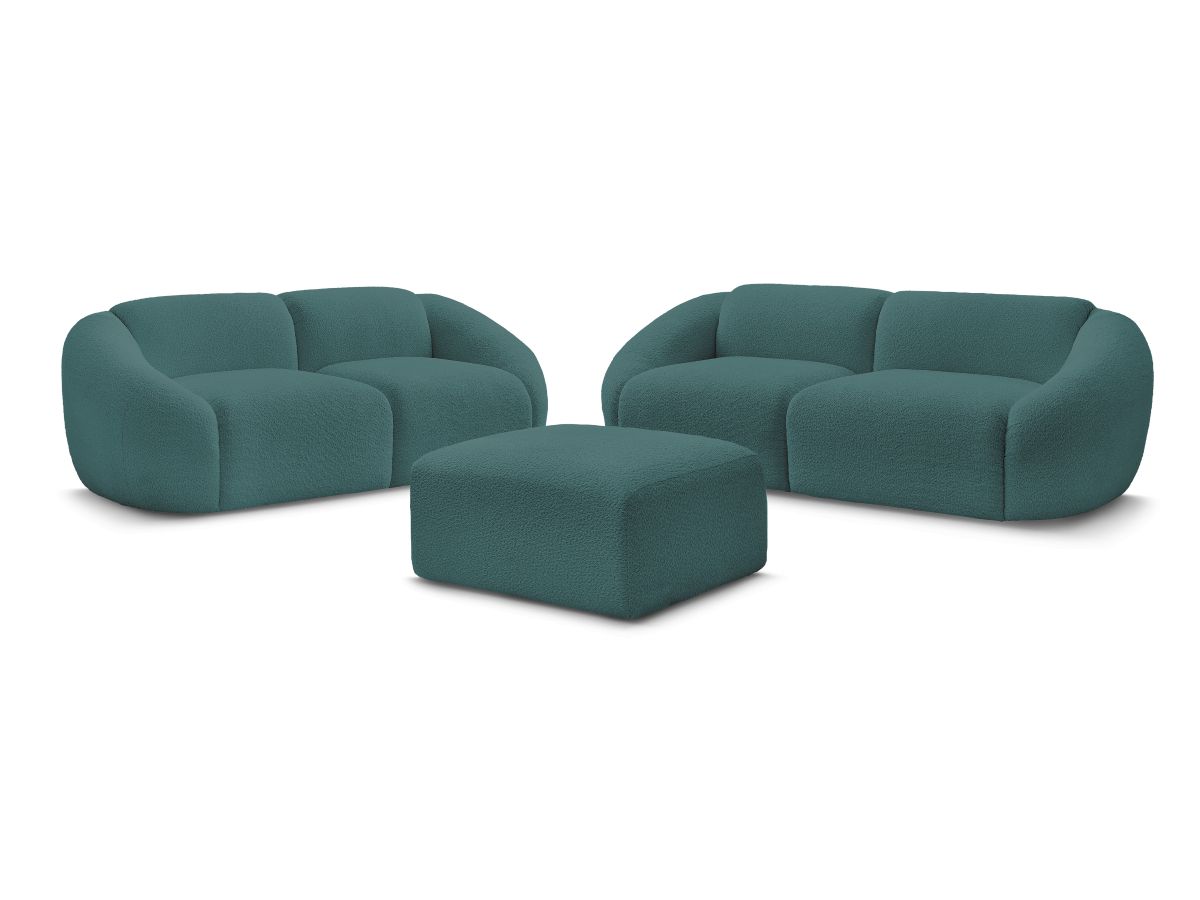 Sofagruppe 3 + 2 seter TINA i bouclé-stoff med puff
