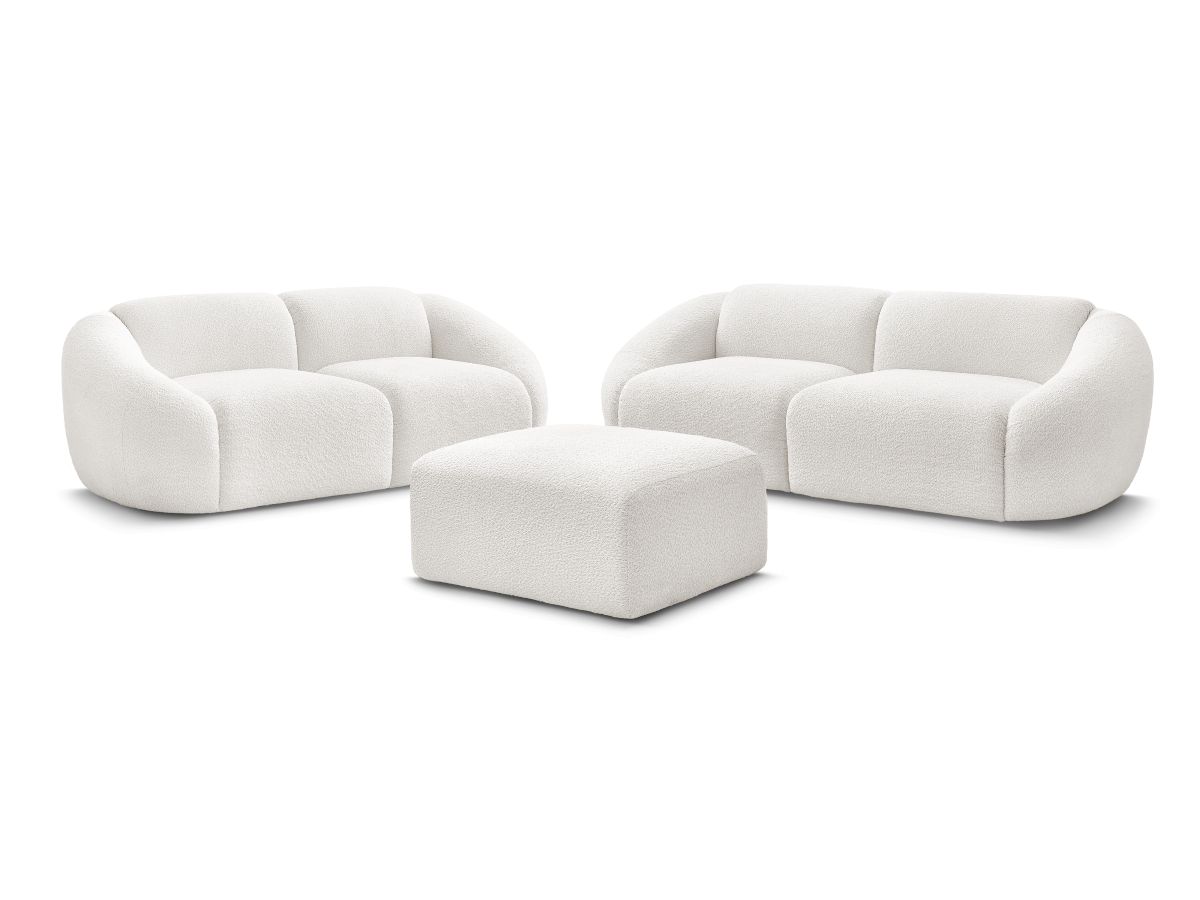 Sofagruppe 3 + 2 seter TINA i bouclé-stoff med puff