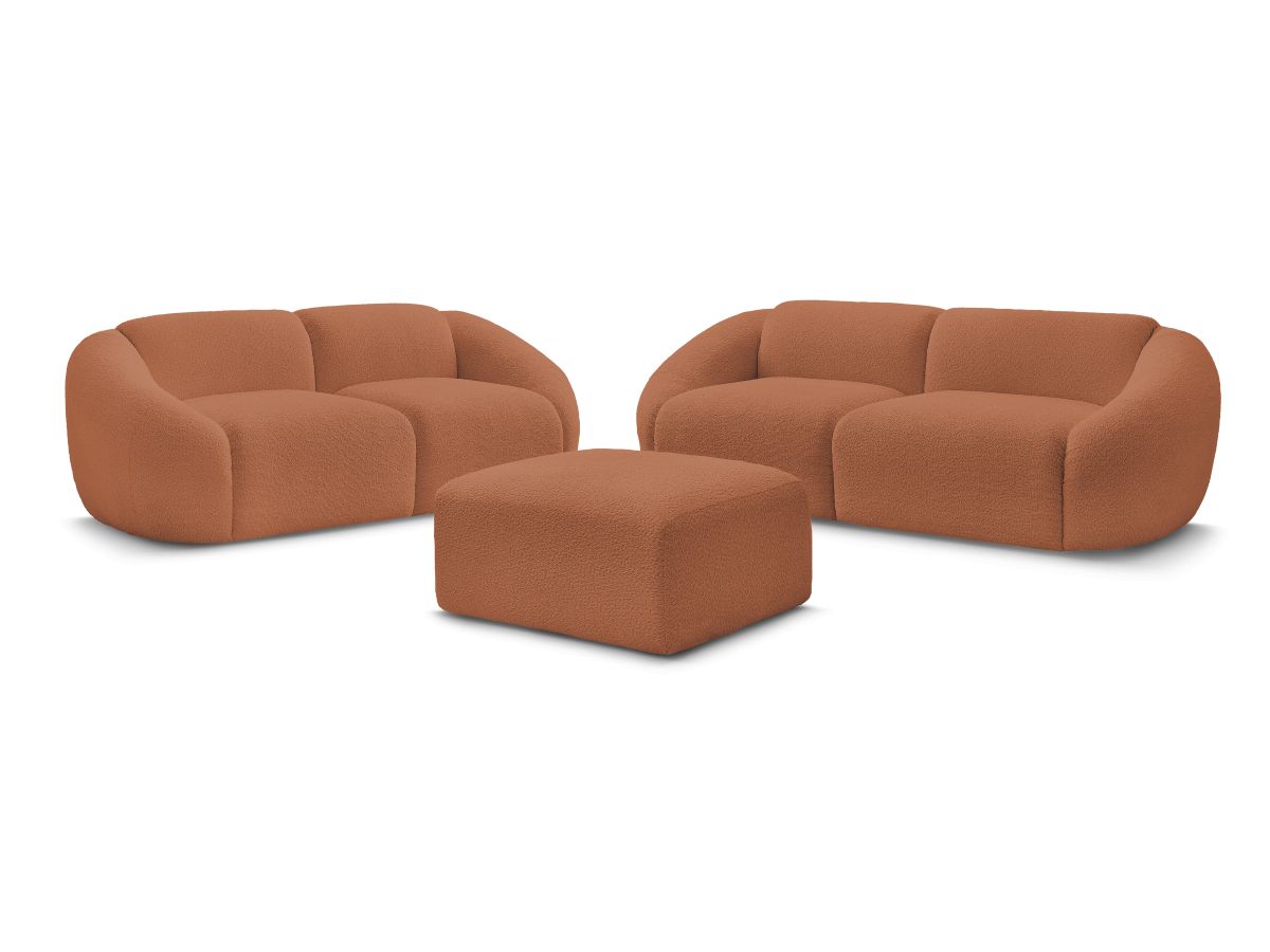Sofagruppe 3 + 2 seter TINA i bouclé-stoff med puff