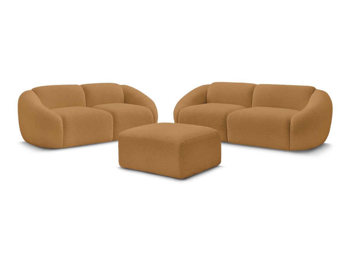 Sofagruppe 3 + 2 seter TINA i bouclé-stoff med puff