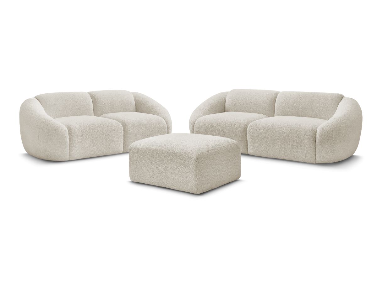 Sofagruppe 3 + 2 seter TINA i bouclé-stoff med puff
